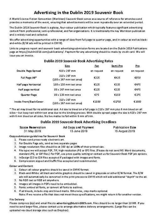 Souvenir Book Advertising Rates